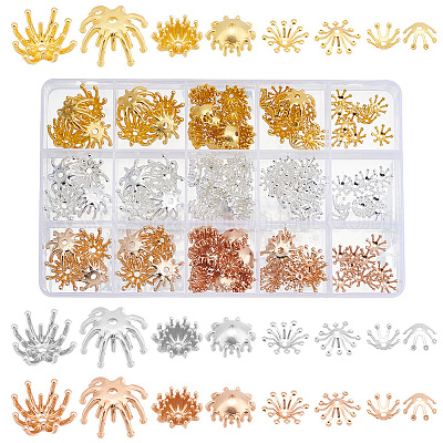 120 шт. 12 стилей латунных колпачков для бусин KK-PH0004-93-1