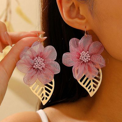 Серьги-подвески из сплава ткани с цветком и листом FS-WG075D7-01-1