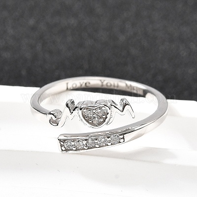 Кольца-манжеты из стерлингового серебра с кубическим цирконием в форме сердца 925 для женщин RJEW-S631-03P-1