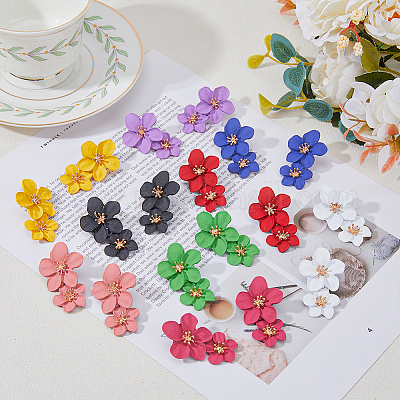 9 пара двухцветных сережек-гвоздиков с цветочным мотивом из сплава для женщин EJEW-FI0001-72-1