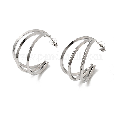 Серьги-гвоздики из нержавеющей стали 201 в форме тройной буквы С EJEW-Z151-09P-1