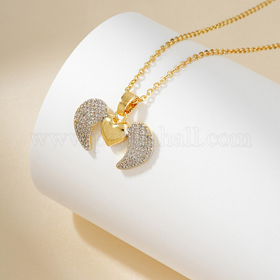 Элегантное модное двухцветное ожерелье в форме крыла сердца с инкрустацией из кубического циркония из латуни SS1837-1