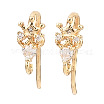 Серьги-крючки с короной из латунных микрокристаллов с прозрачными кубическими циркониями KK-A274-04G-1