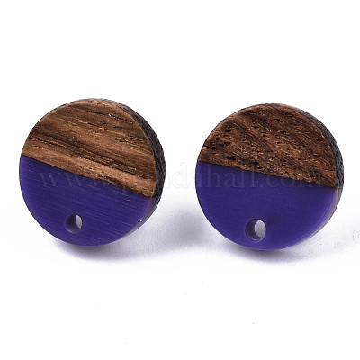 Серьги-гвоздики из непрозрачной смолы и орехового дерева MAK-N032-008A-B02-1