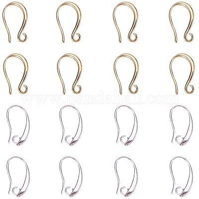 Brass Earring Hooks, with Horizontal Loop, Golden & Silver, 16.5x9x1.5mm,  Hole: 2mm, 18 Gauge, Pin: 1mm, 15x9x2mm, Hole: 1mm, 18 Gauge, Pin: 1mm