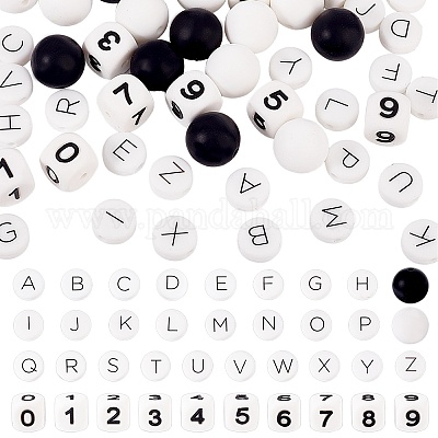 56шт набор силиконовых бусин с буквами и цифрами&nbsp;SIL-PH0001-32-1