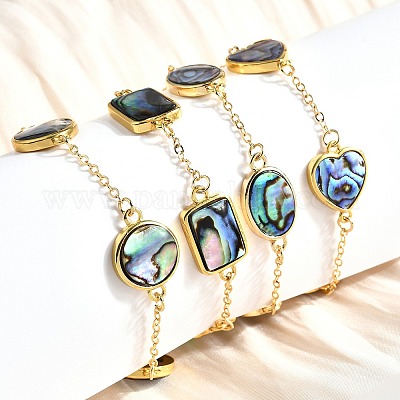 Браслеты из латунных ракушек-абалонов BJEW-D315-01G-1