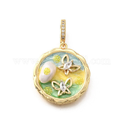 Латунные подвески с микропаве из кубического циркония и эмали KK-R222-15G-01-1