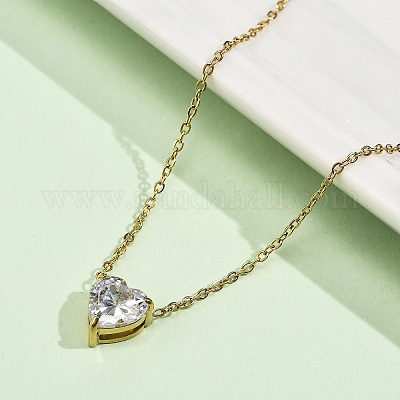 Ожерелья с подвеской в форме сердца из нержавеющей стали 304 с кристаллами кубического циркония для женщин NJEW-Z064-03G-1