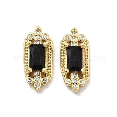 Прямоугольные латунные кабошоны с прозрачными кубическими цирконами KK-A275-14G-1