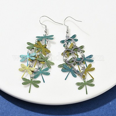 Серьги-подвески в виде стрекоз из нержавеющей стали 430 EJEW-A137-04P-04-1