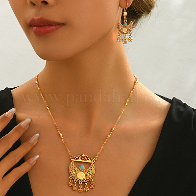 Винтажные латунные комплекты из ожерелья и серег в форме луны с кисточками из кубического циркония для женских вечеринок XZ3555-1