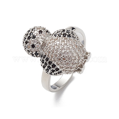 Кольцо-манжета с пингвином из прозрачного и черного кубического циркония RJEW-M146-05P-1