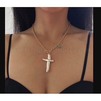 Ожерелья с подвеской из латуни и натурального барочного жемчуга Кеши для женщин FS-WG8C333-02-1