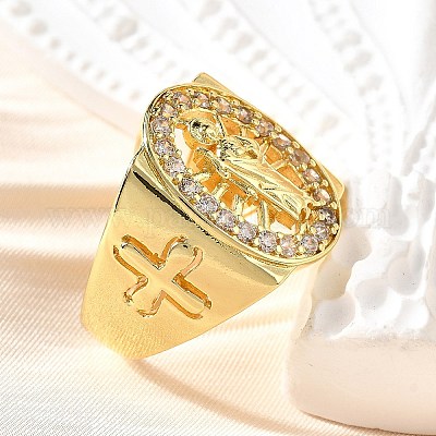 Регулируемые латунные кольца-манжеты с микропаве из кубического циркония для женщин RJEW-F181-05G-1