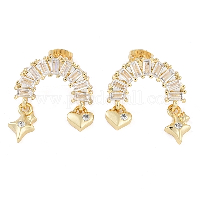 Женские серьги-гвоздики из латуни с прозрачным фианитом EJEW-S225-10G-02-1