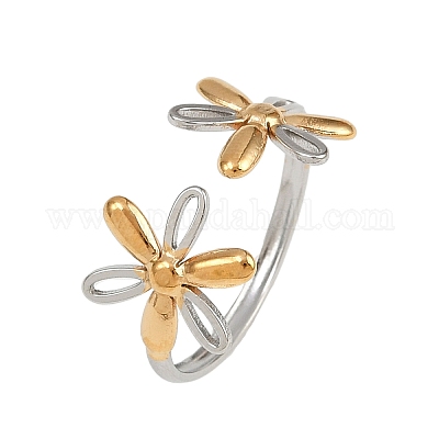 Двухцветные манжетные кольца из нержавеющей стали 304 RJEW-S635-01GP-19-1