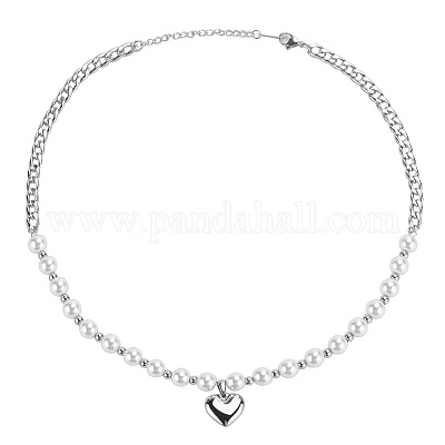 Ожерелья в стиле хип-хоп с подвеской в виде сердца из нержавеющей стали 304 и пластика с жемчугом FS-WGD9F57-01-1