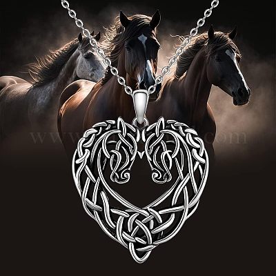 Кулон в виде сердца с конём и узлом викингов из сплава&nbsp;FS-WG2DD1C-01-1