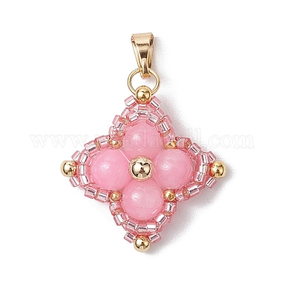 Подвески из натурального желтого окрашенного нефрита и стеклянных бусин PALLOY-MZ00365-02-1