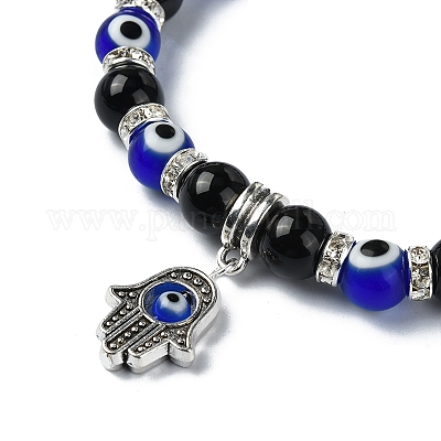 Bracelet Extensible En Pierres Naturelles Lave Et Onyx Noir Avec Breloque Hibou - 19 Cm, Unisexe - 7
