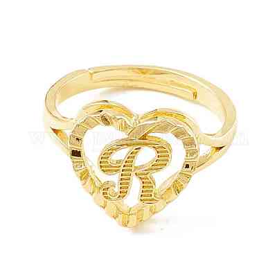 Настоящие 18-каратные позолоченные латунные регулируемые кольца с алфавитом RJEW-M139-18R-1