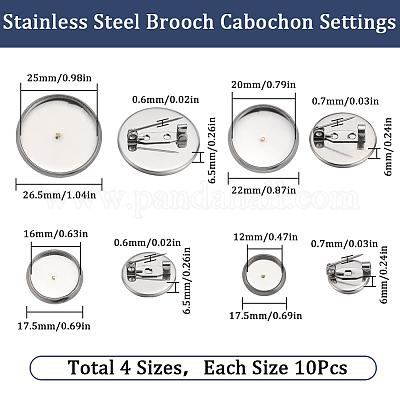 40 шт. 4 размера брошь из нержавеющей стали 304 с кабошонами STAS-SC0007-63-1