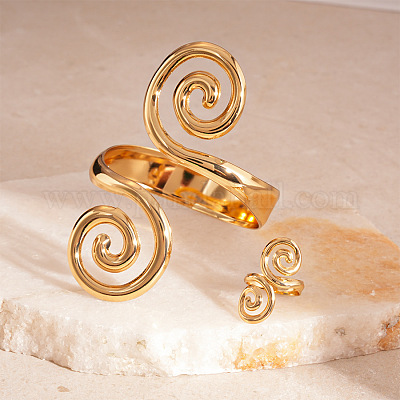 Наборы браслетов-манжет и колец-манжет из сплава с двойным завитком FS-WGA6312-01-1