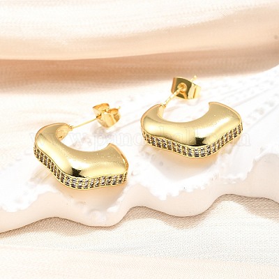 Женские серьги-гвоздики из латуни с микропаве и прозрачным кубическим цирконием EJEW-U056-01B-G-1