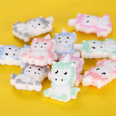 10шт 5 стиля мультяшный единорог силиконовые бусины JX696A-1