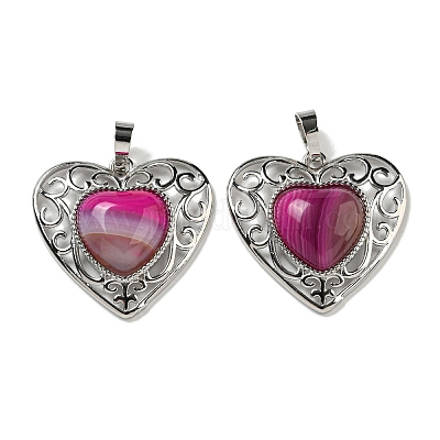 Подвески в виде сердца любви персикового цвета с полосками из натурального агата G-G158-01X-1