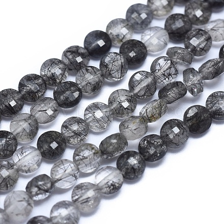 Quartz naturel tourmaliné / perles de quartz rutile noires G-E530-07A-1