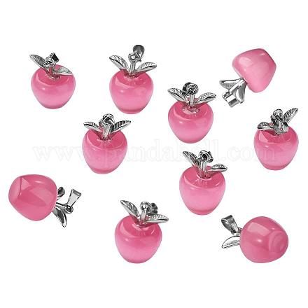 10 pz pendente di fascino della pietra preziosa della mela cristallo di quarzo guarigione ciondoli in pietra naturale rosa fibbia in argento per gioielli collana orecchino fare artigianato JX525A-1