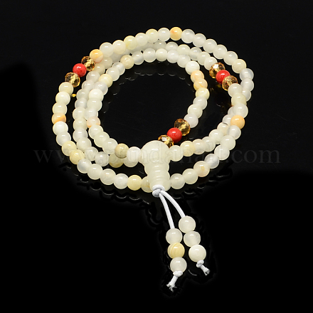 3-Loop Wrap Buddha Meditation Yellow Jade Beaded Bracelets BJEW-R040-5mm-03-1