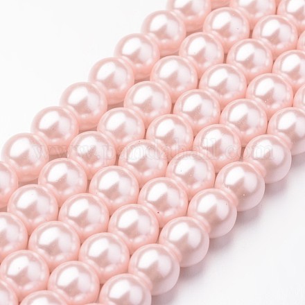 Fili di perle rotonde di perle di vetro tinto ecologico HY-A008-8mm-WH007-1