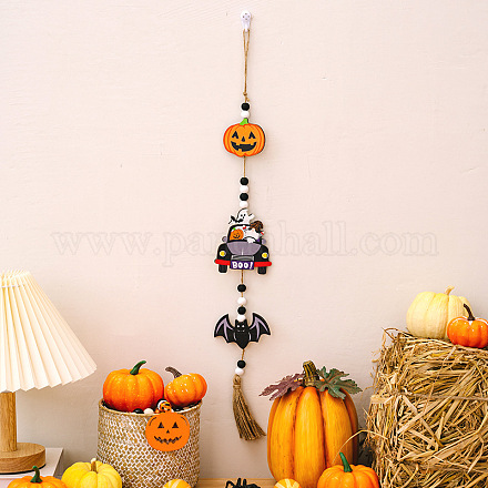 Ornamenti per alberi di nappa di perline di legno di Halloween HAWE-PW0001-096C-1