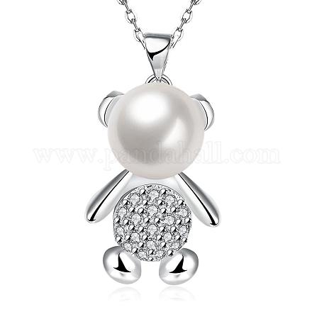 Fashion Popular Brass Cable Chain Bear Cubic Zirconia Necklace Jewelry NJEW-BB00229-1