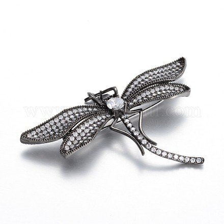 Dragonfly Brass Micro Pave Cubic Zirconia Brooch Findings KK-E671-32B-1
