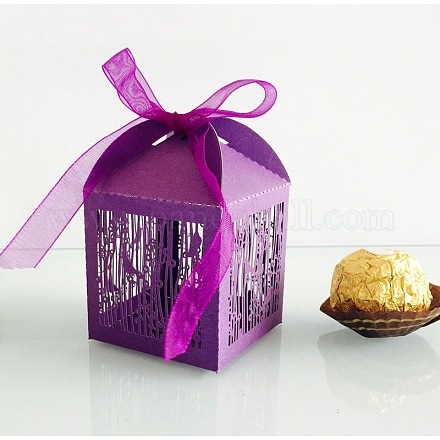 Dentelle d'oiseau évider boîte-cadeau de chocolat de bonbons pour la décoration d'anniversaire de mariage CON-WH0021-B04-1