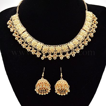 Комплекты из круглых бусин с кисточками и серег-гвоздиков из богемского сплава FS-WG69CDB-01-1