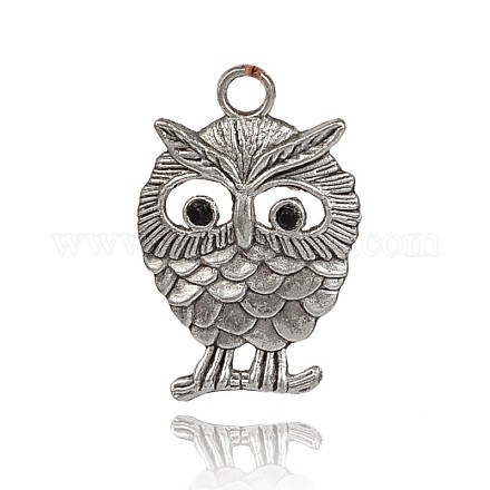 Antique Silver Plated Alloy Rhinestone Owl Pendants ALRI-J172-02AS-1