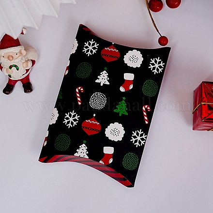 枕紙ベーカリーボックス  クリスマステーマのギフトボックス  ミニケーキ用  カップケーキ  クッキーパッキング  ブラック  170x100x28mm BAKE-PW0007-132D-1