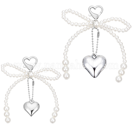 2 шт. 2 стиля подвеска из искусственного жемчуга в форме сердца и банта HJEW-BBC0001-04-1