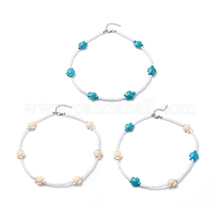 3шт 3 цветных окрашенных синтетических бирюзовых черепаховых и акриловых ожерелья из бисера NJEW-JN04036-1