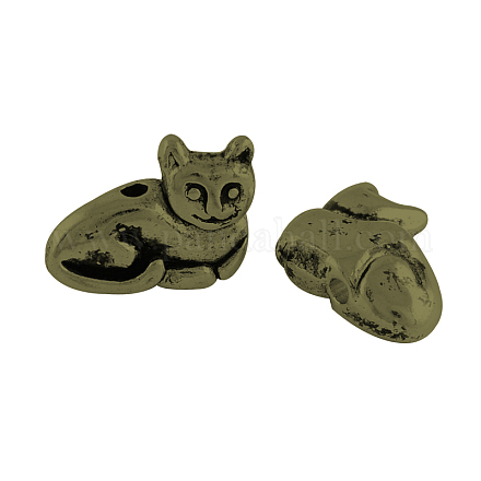 猫の合金ビーズ  チベットスタイル  カドミウムフリー＆ニッケルフリー＆鉛フリー  アンティークブロンズ  11x14x4.5mm  穴：1mm TIBEP-GC183-AB-NR-1