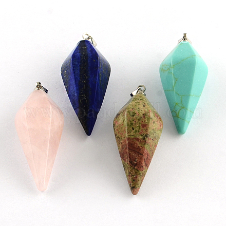 Cone Pendulum Natural & Synthetic Mixed Stone Pendants with Brass Findings G-R286-06-1