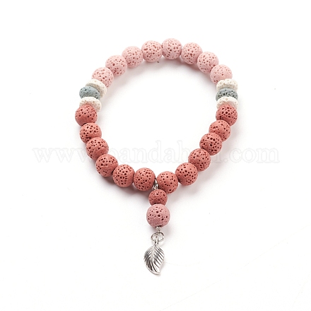 Bracelets à breloques extensibles en perles de lave naturelle BJEW-E376-01F-1