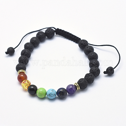 Bracelets de perles tressées en pierre de lave naturelle ajustables X-BJEW-F276-G05-1