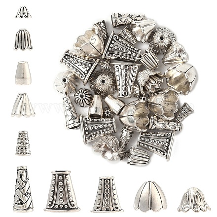 50 шт. 10-х стилевые тибетские сплавные многолепестковые колпачки для бусин TIBE-YW0001-77-1