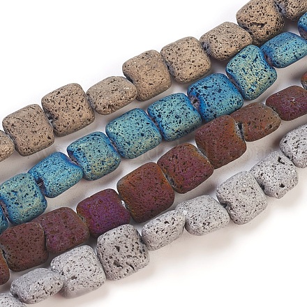 Brins de perles de pierre de lave naturelle galvanisées G-E497-H-1